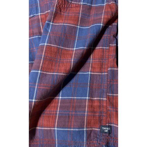Toad & Co Men’s Medium Plaid Short Sleeve Button Up Casual Shirt BlueRed RN40733 - Picture 8 of 8